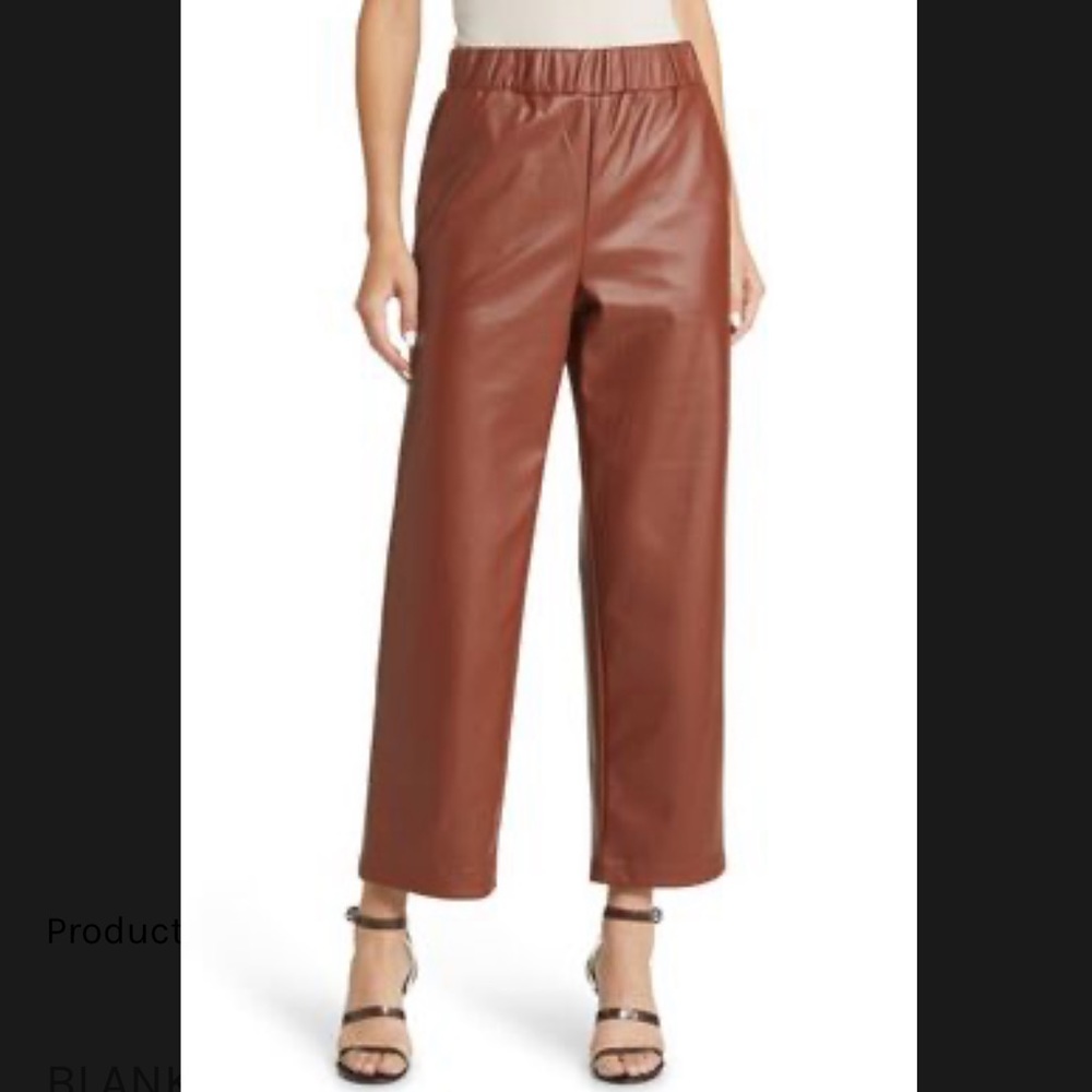 NWT Blank NYC Brown When Its Love Elastic Waist Crop Faux Leather Pants